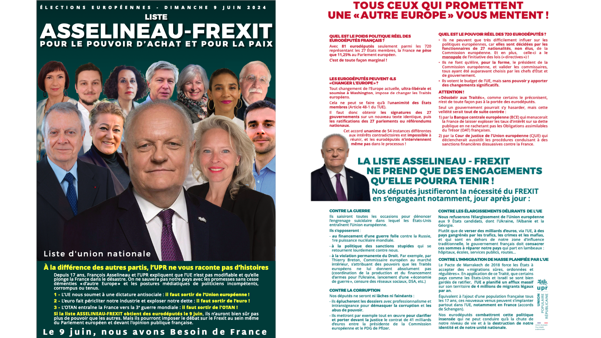 Profession de foi de la liste Asselineau-Frexit aux Européennes 2024