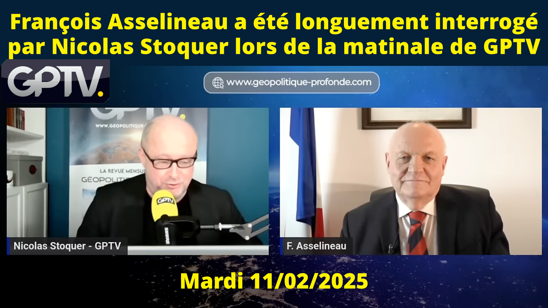 François Asselineau invité de Nicolas Stoquer sur GP-TV – 11/02/2025