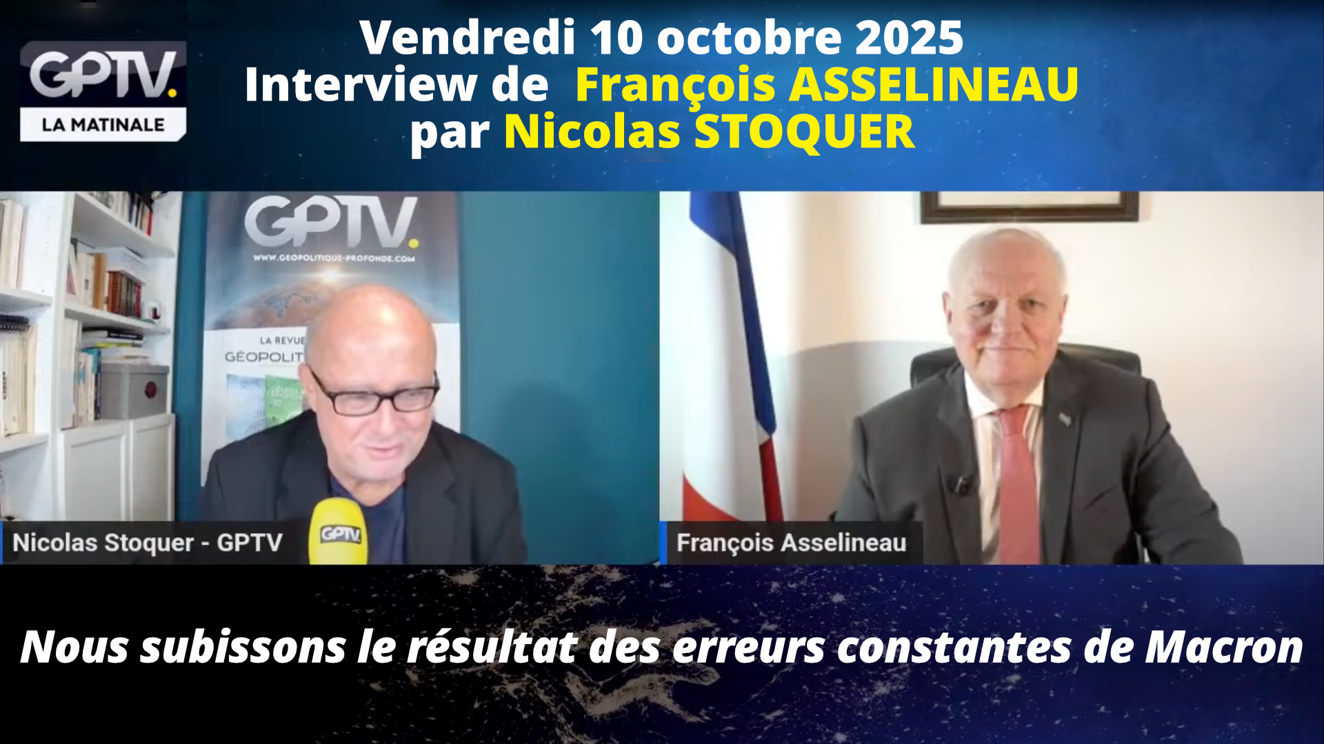 François Asselineau invité de Nicolas Stoquer sur GP-TV – 10/10/2025