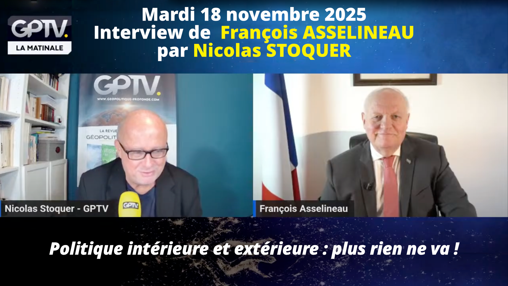 François Asselineau invité de Nicolas Stoquer sur GP-TV – 18/11/2025
