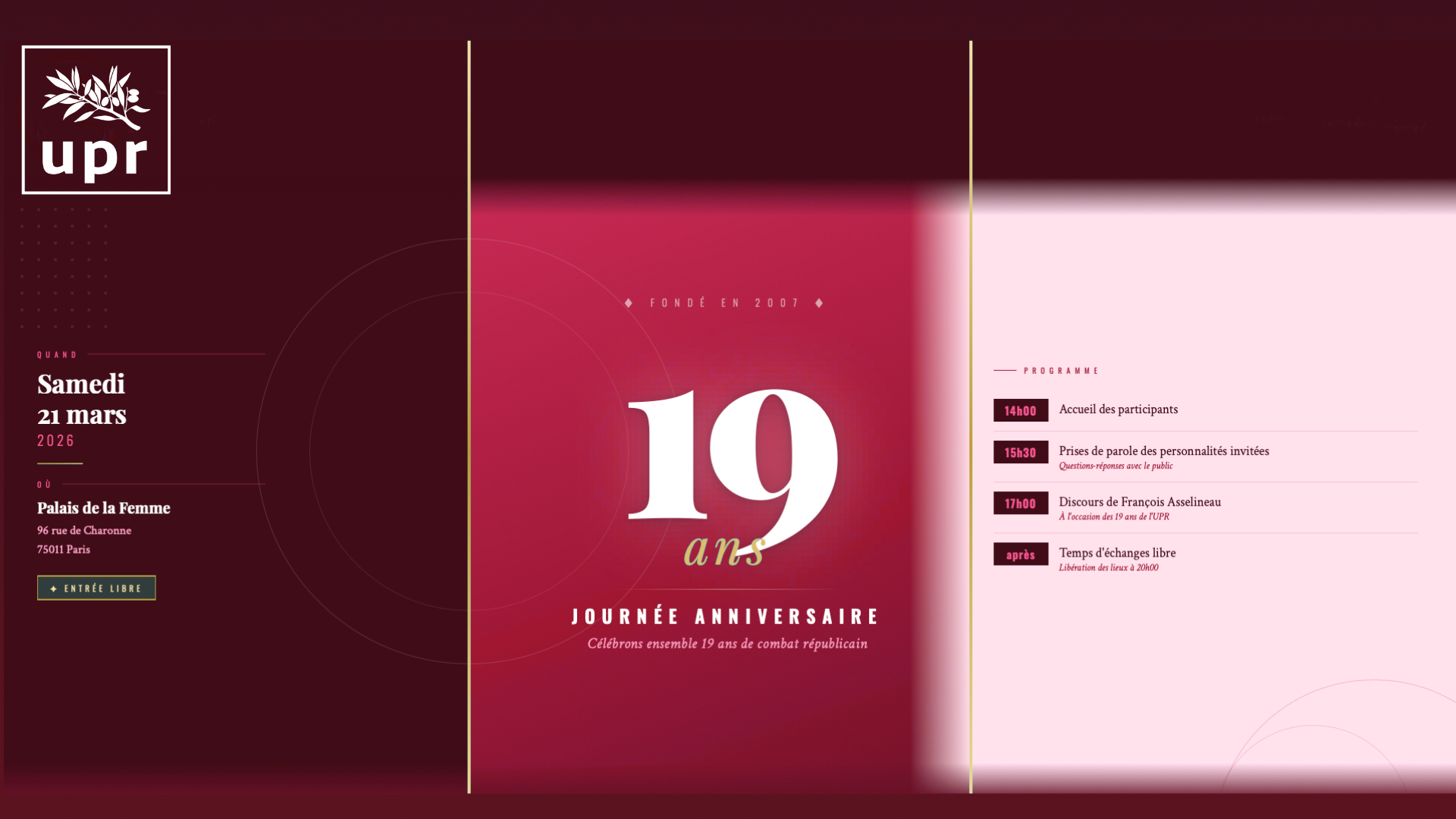 Invitation aux 19 ans de l'UPR