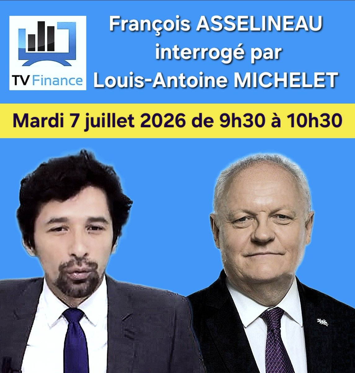 François Asselineau sera l'invité de L.-A. Michelet sur TV Finance ce mardi 7 juillet