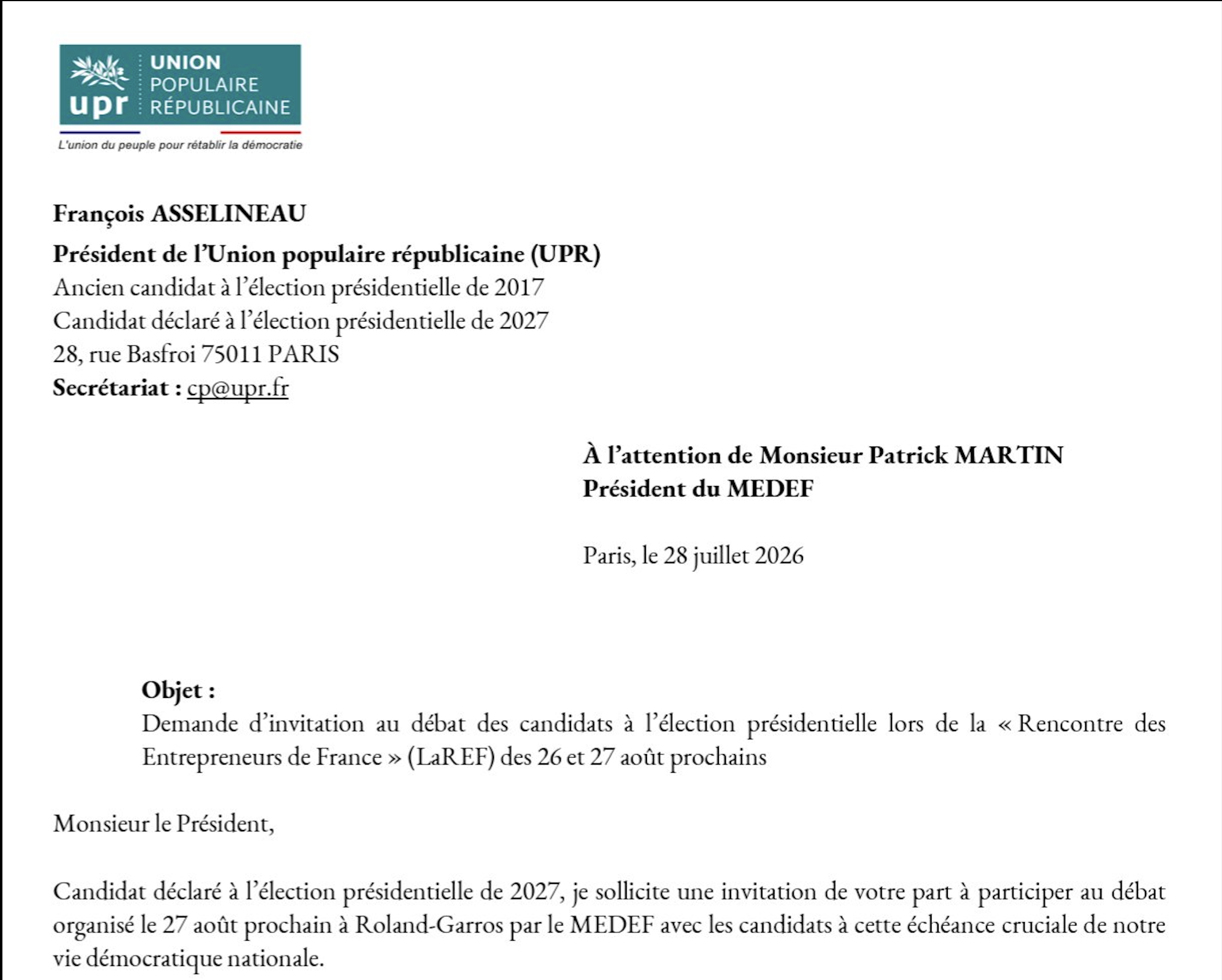 Présidentielle 2027 : censure du FREXIT et de François Asselineau par le MEDEF !
