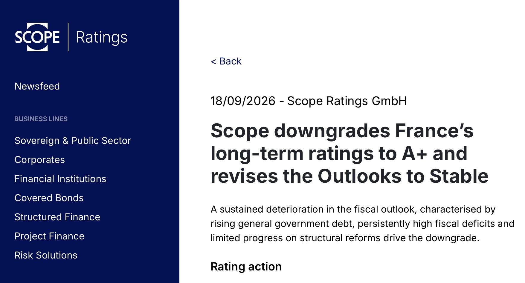 Scope Ratings dégrade la note de la France de AA- à A+