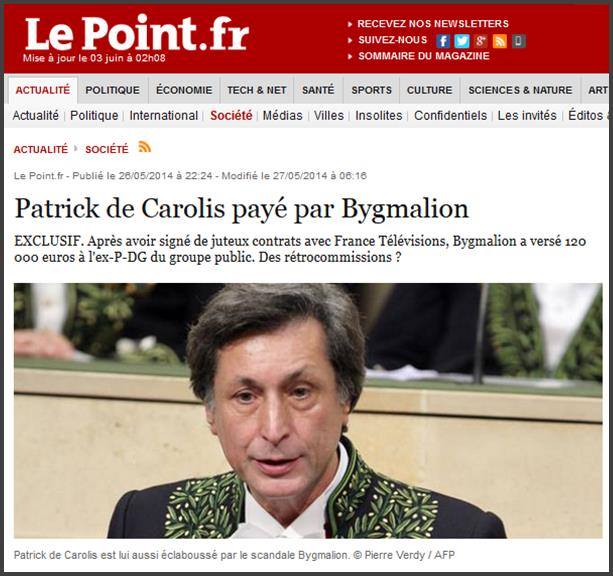 Patrick de Carolis payé par Bygmalion France, Patrick de Carolis payé par Bygmalion