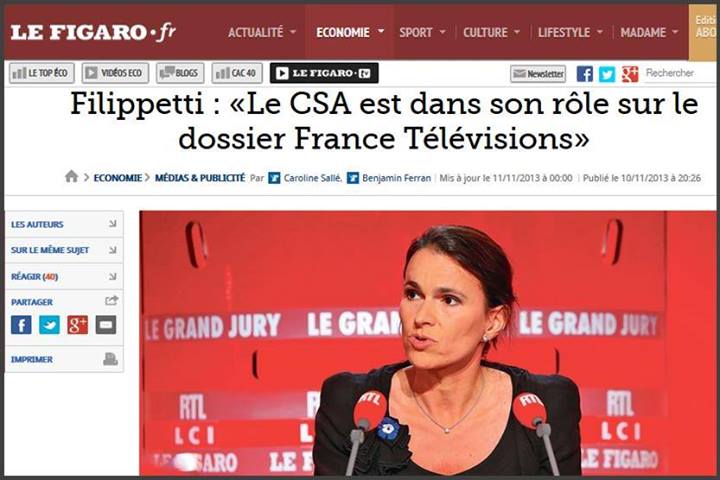 Filippetti : «Le CSA est dans son rôle sur le dossier France Télévisions» France, bygmalion filippetti CSA