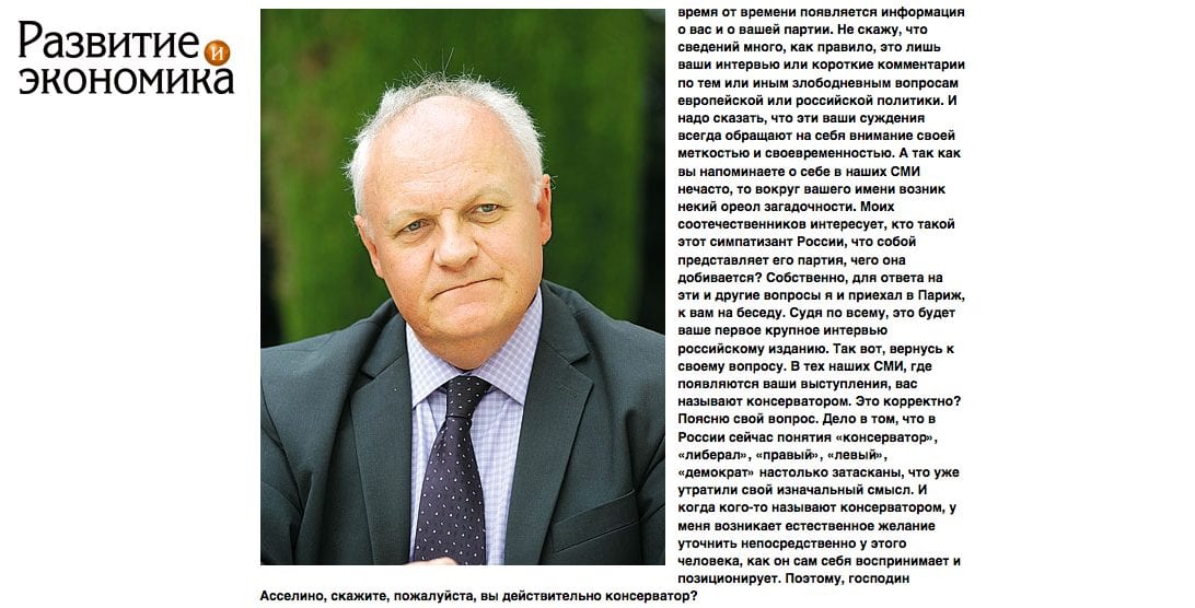 Un entretien-fleuve de François Asselineau dans la revue DEVEC, publiée par un proche conseiller de Vladimir Poutine