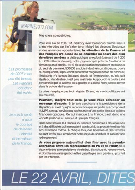 profession de foi de Mme Le Pen 2
